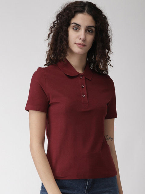 

Marks & Spencer Women Maroon Solid Polo Collar T-shirt