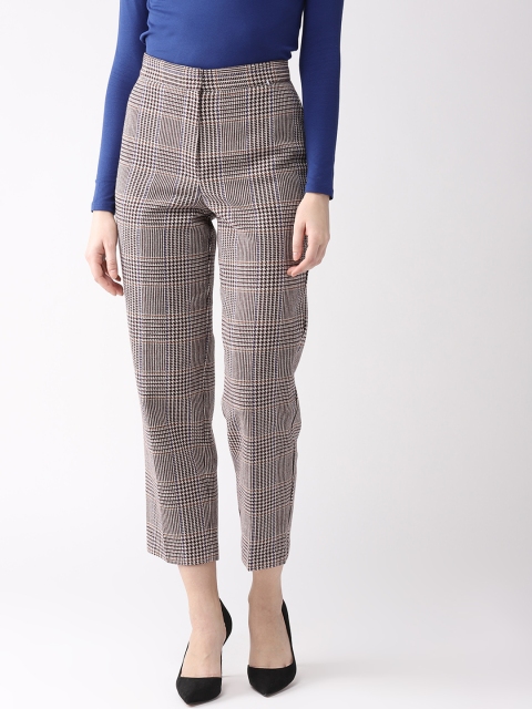 

Marks & Spencer Women Beige & Black Straight Fit Houndstooth Pattern Cropped Trousers