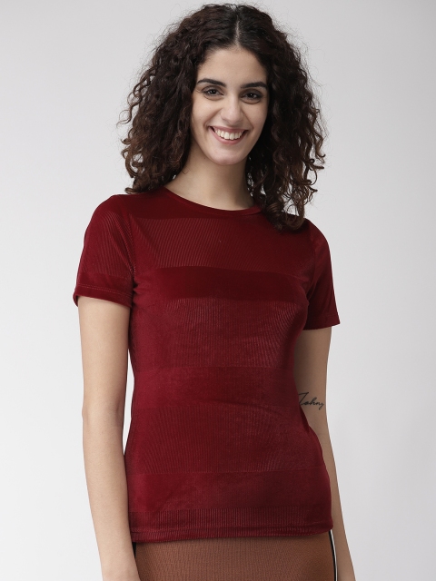 

Marks & Spencer Women Maroon Self-Striped Velvet Finish Top