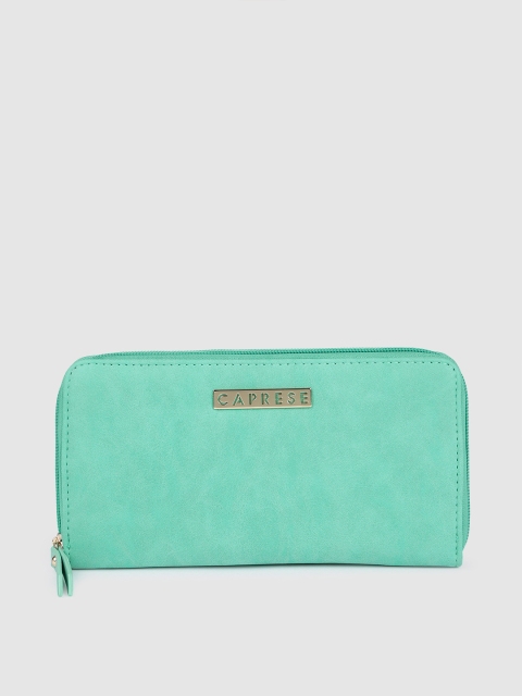 

Caprese Women Turquoise Blue Solid Zip Around Wallet