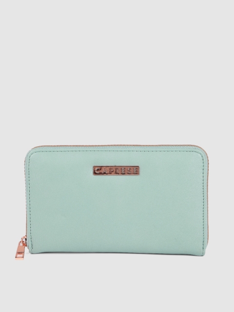 

Caprese Women Turquoise Blue Solid Zip Around Wallet