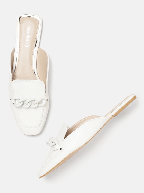 

DressBerry Women White Solid Mules