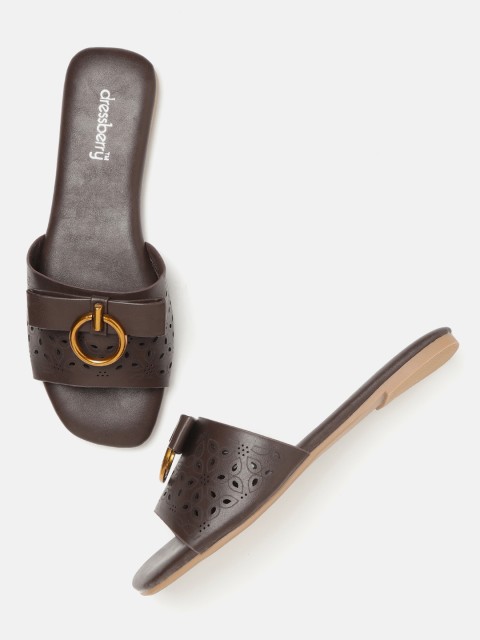 

DressBerry Women Coffee Brown Laser Cut Open Toe Flats