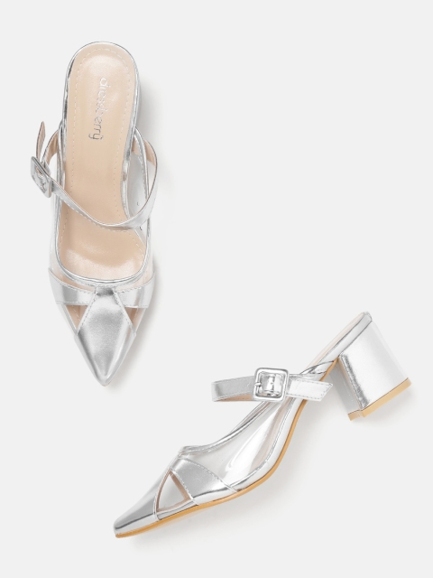 

DressBerry Women Silver-Toned & Transparent Solid Pumps