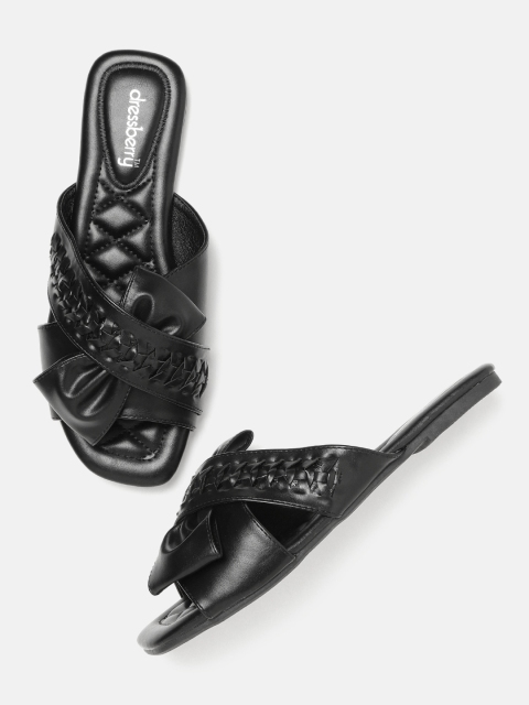 

DressBerry Women Black Braided Open Toe Flats