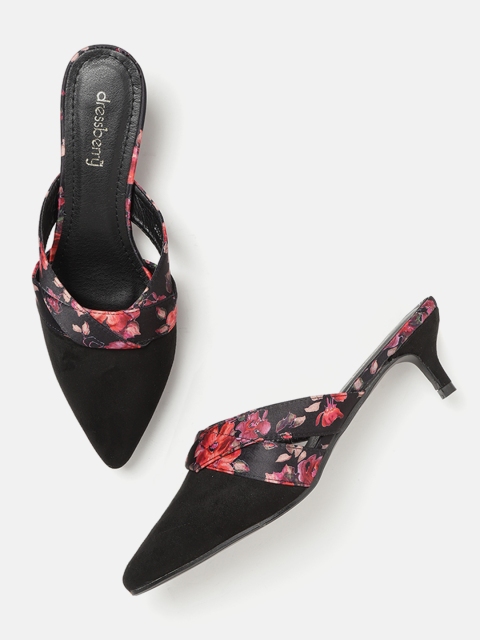 

DressBerry Women Black & Red Printed Heeled Mules