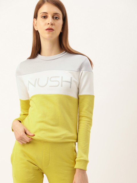 

NUSH Women Grey & White Colourblocked Sweatshirt