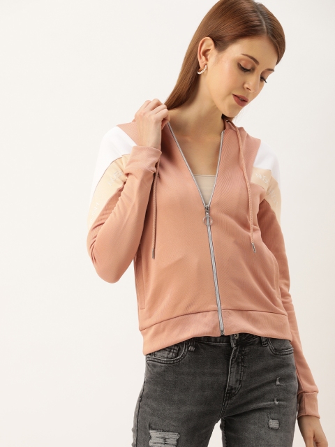 

NUSH Women Peach-Coloured Solid Hooded Sweatshirt