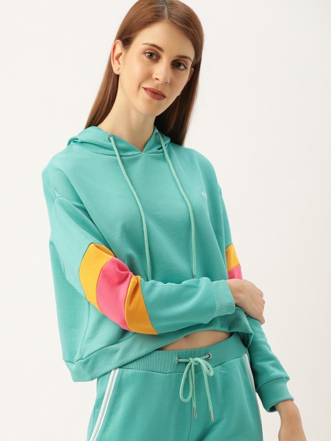 

NUSH Women Turquoise Blue Solid Hooded Sweatshirt