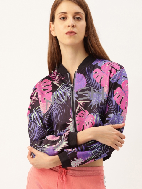 

NUSH Women Pink & Black Printed Bomber Jacket