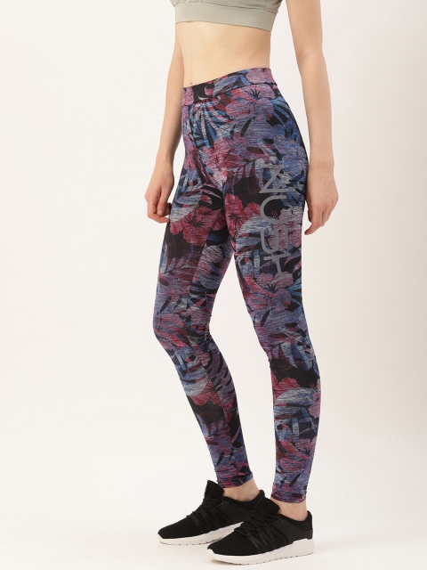 

NUSH Women Black and Purple Printed Tights