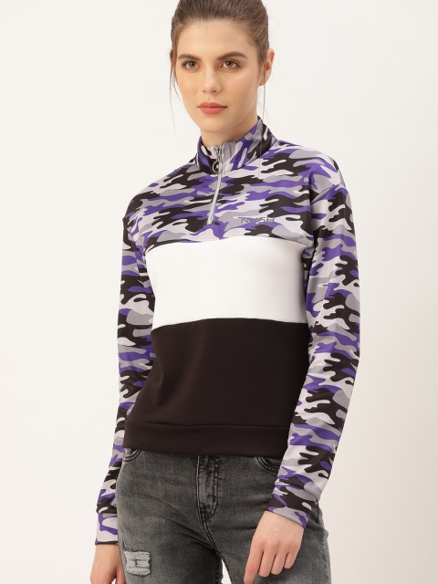 

NUSH Women Purple & Black Printed Sweatshirt