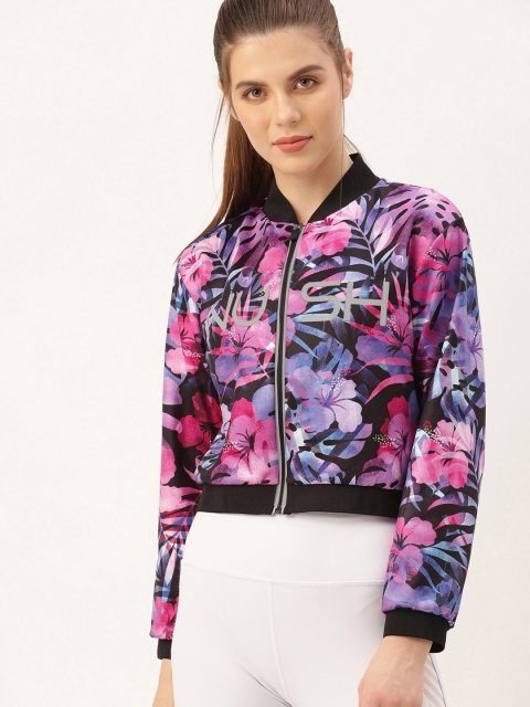 

NUSH Women Multi Printed Crop Bomber Jacket