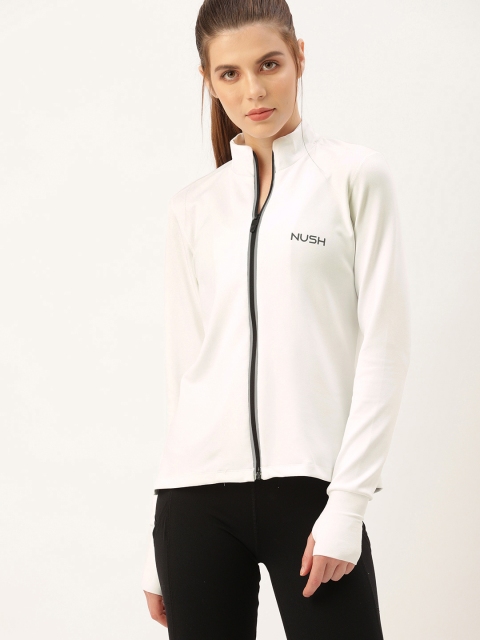 

NUSH Women White Solid Bomber Jacket