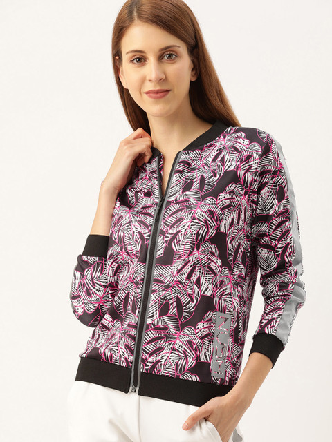 

NUSH Women Pink & Black Printed Bomber Jacket