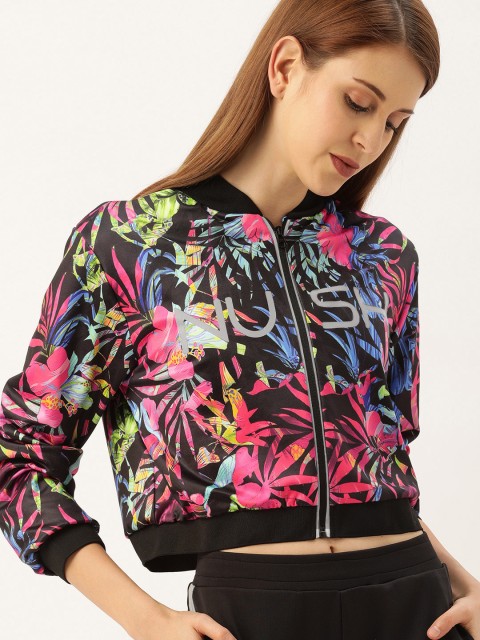 

NUSH Women Black & Pink Printed Bomber Jacket