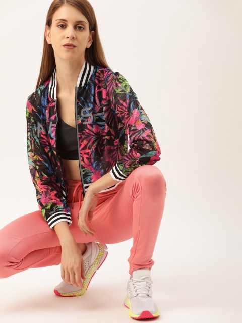 

NUSH Women Black & Pink Printed Bomber Jacket