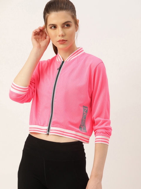 

NUSH Women Pink Solid Bomber Crop Jacket