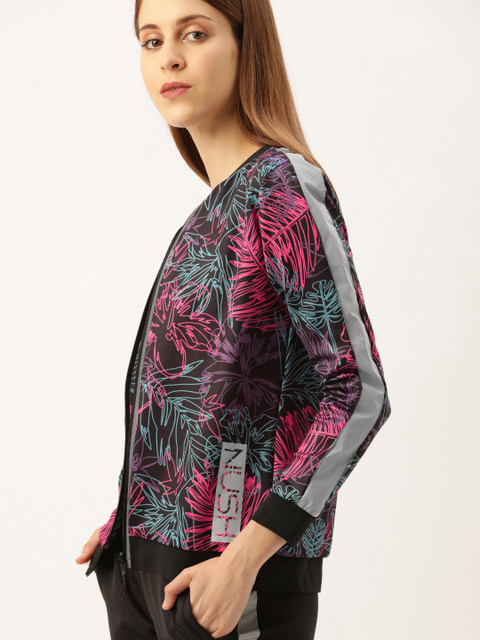 

NUSH Women Black & Pink Printed Bomber Jacket