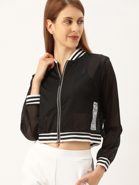 

NUSH Women Black Solid Varsity Jacket