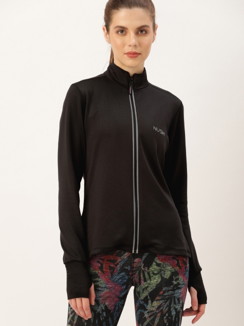 

NUSH Women Black Solid Sporty Jacket