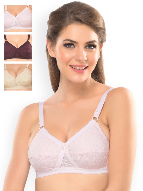 

Lady Lyka Pack of 3 Full-Coverage Embroidered Bras FORDS-WHN-SKN-PNK, Multi