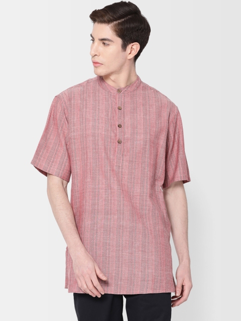 

Fabindia Men Pink & Grey Self-Striped Straight Kurta