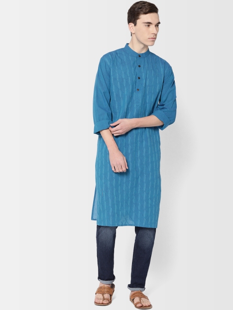 

Fabindia Men Blue Self-Striped Comfort Fit Straight Kurta
