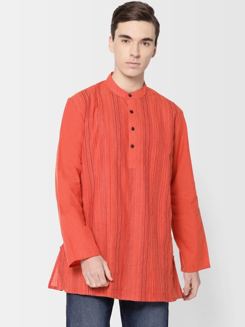 

Fabindia Men Rust Orange Pintucks Straight Kurta