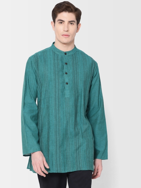 

Fabindia Men Teal Green Blue Pintucks Straight Kurta