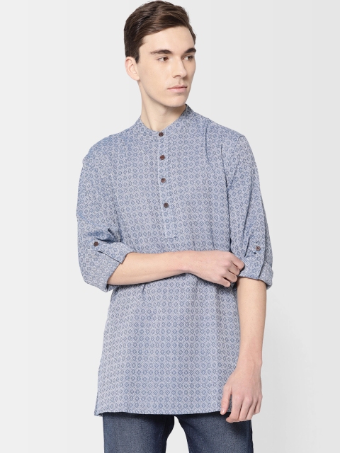 

Fabindia Men Blue & White Woven Design Straight Kurta