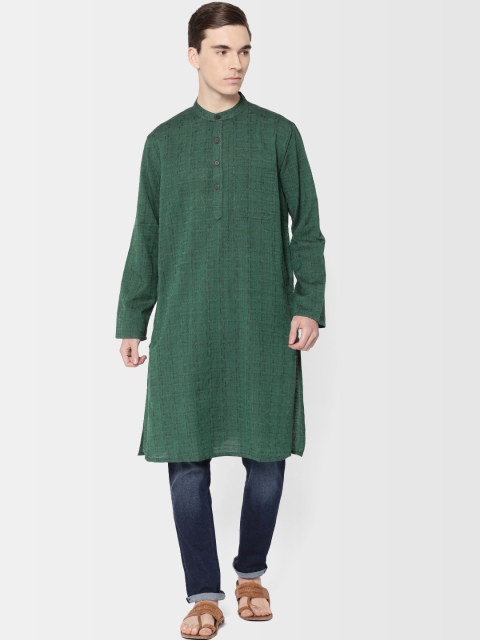 

Fabindia Men Green Self-Design Comfort Fit Straight Kurta