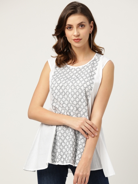 

Chinyere White & Black Chikankari Embroidered A-Line Kurti