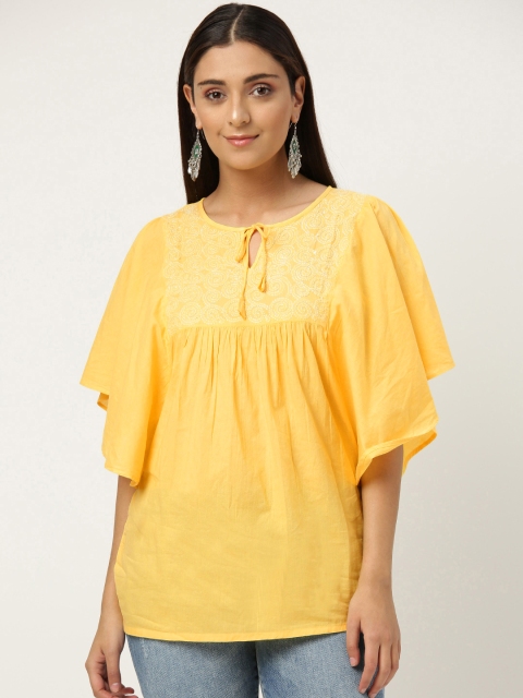 

Chinyere Women Yellow Chikankari Embroidered Top