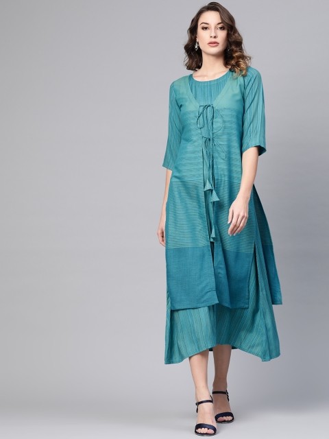 

GERUA Women Blue Striped Layered A-Line Dress