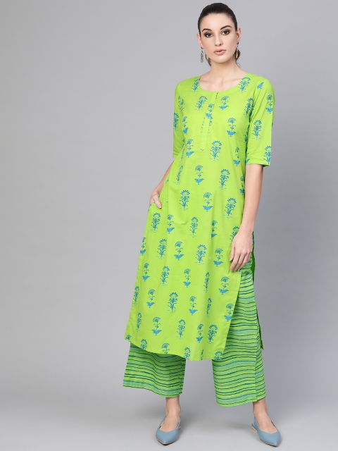 

GERUA Women Green & Blue Printed Kurta with Palazzos
