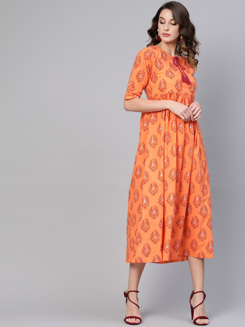 

GERUA Women Orange & Maroon Printed Maxi Dress