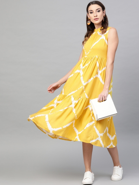 

GERUA Women Yellow & White Printed Midi A-Line Dress