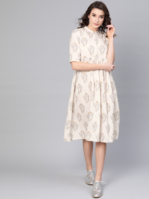 

GERUA Women Off-White & Grey Floral Print A-Line Dress