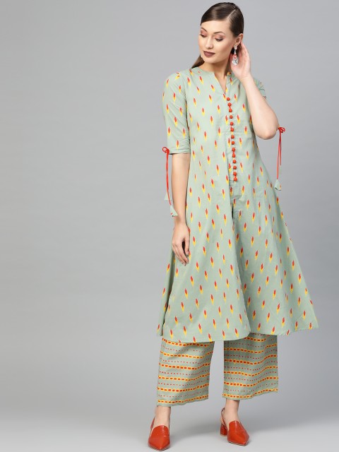 

GERUA Women Green & Orange Printed Kurta with Palazzos