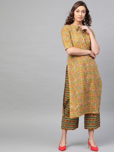 

GERUA Women Mustard Yellow & Green Printed Kurta with Palazzos