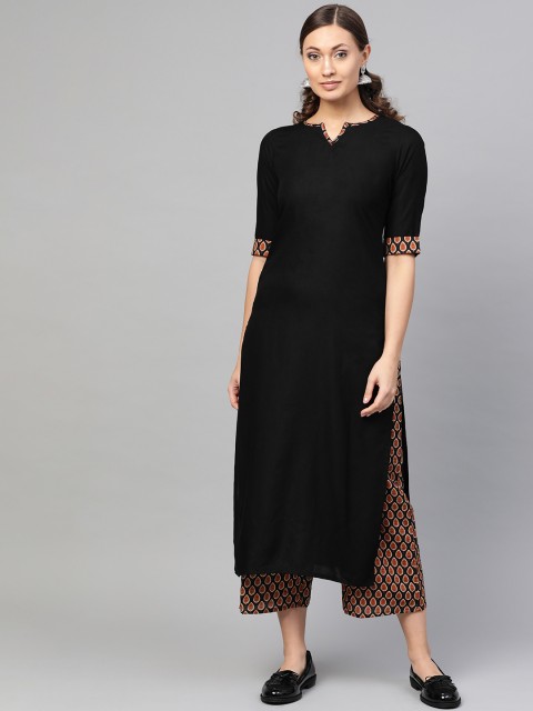 

GERUA Women Black & Brown Solid Kurta with Palazzos