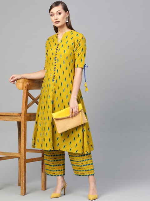 

GERUA Women Green & Blue Printed Kurta with Palazzos