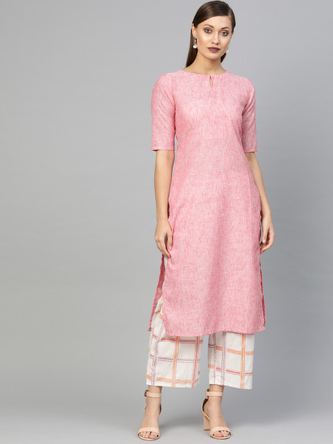 

GERUA Women Peach-Coloured Solid Kurta with Palazzos