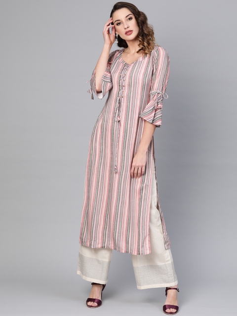 

GERUA Women Beige & Pink Striped Straight Kurta