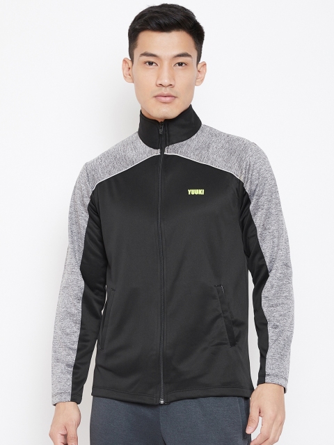 

Yuuki Men Black & Grey Melange Colourblocked Sporty Jacket Jacket