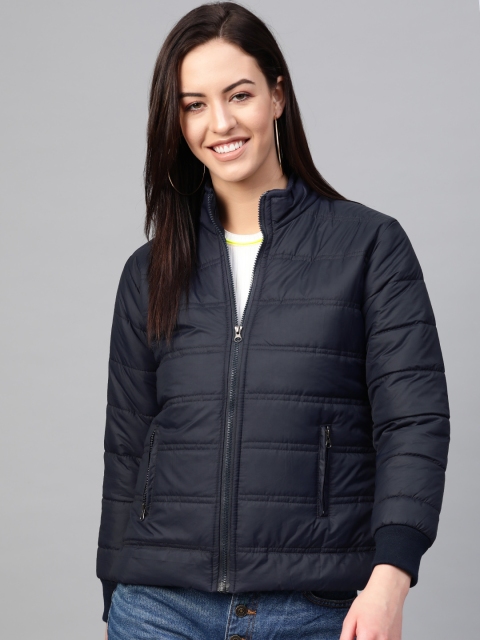 

VOXATI Women Navy Blue Solid Padded Jacket
