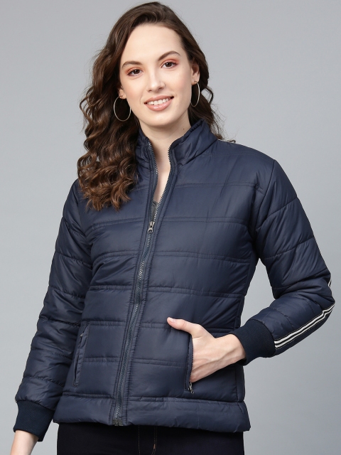 

VOXATI Women Navy Blue Solid Padded Jacket
