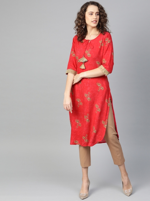 

Shree Women Red & Brown Printed Straight Kurta