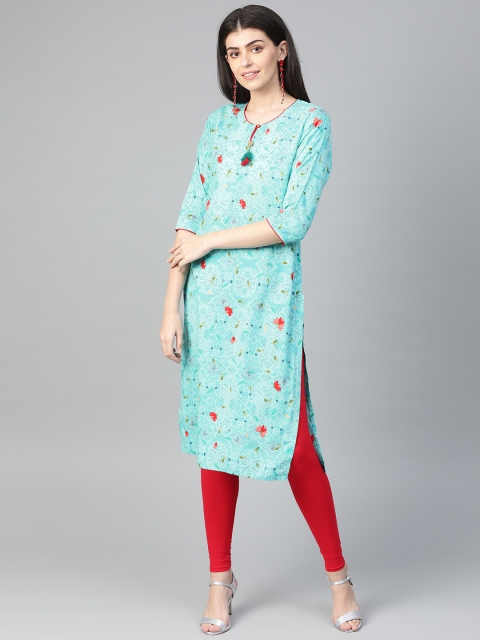 

Shree Women Blue & Pink Printed Straight Kurta